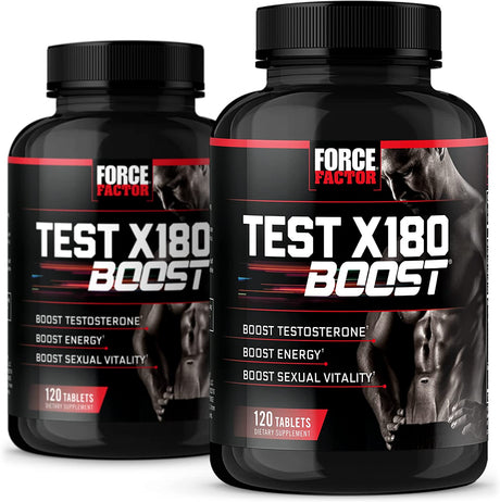 Force Factor Test X180 Boost, 2-Pack, Testosterone Booster and Energy Supplement for Men, Boost Energy, Increase Stamina, and Enhance Vitality, with D-Aspartic Acid and Fenugreek, 240 Tablets