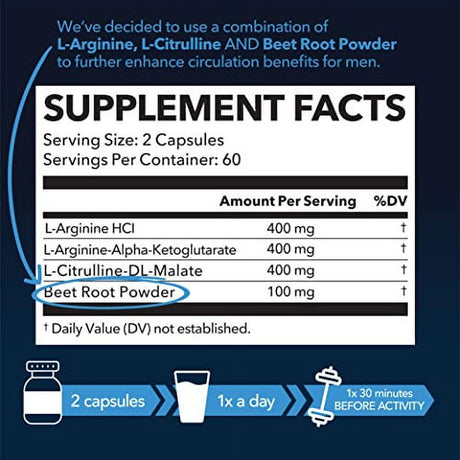 HAVASU NUTRITION L Arginine Male Enhancing Supplement from Nitric Oxide, 60 Capsules