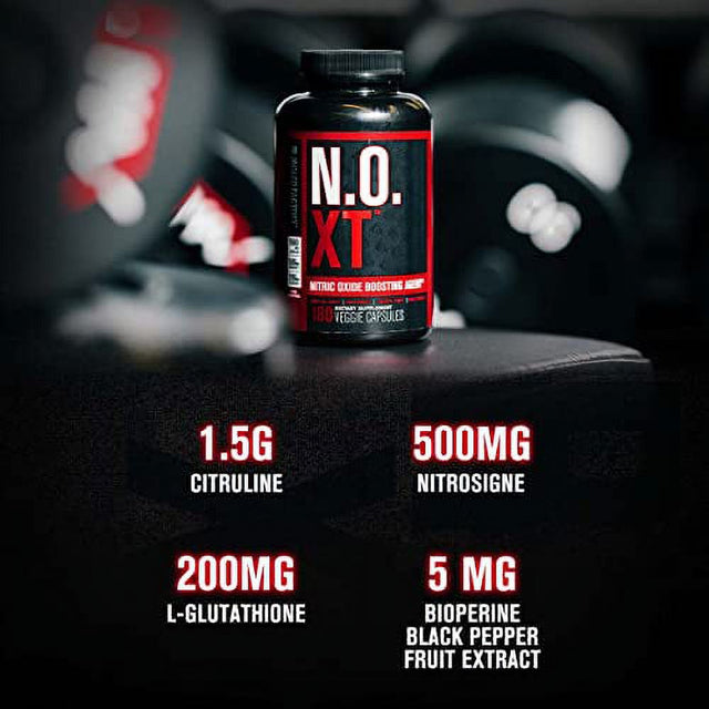 Jacked N.O. XT Nitric Oxide 180 Capsules with Nitrosigine L Arginine & L Citrulline for Muscle Growth, Pumps, Vascularity, & Energy