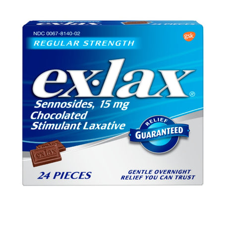 Ex-Lax Regular Strength Constipation Stimulant Laxative Chocolate Pieces, 24 Count