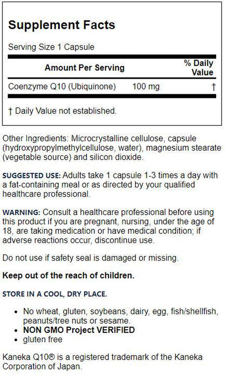 Jarrow Formulas, Inc. Vegan Co-Q10 Regular Strength 100 Mg 60 Veg Caps