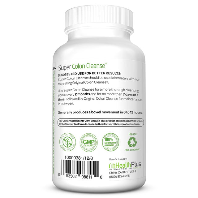 Health plus Super Colon Cleanse Laxative Capsules, 100-Count, 50 Servings