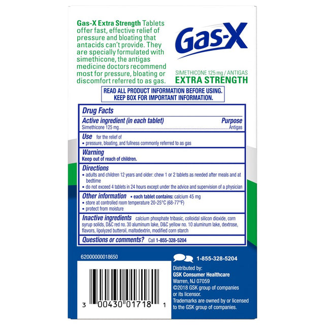 Gas-X Extra Strength Gas Relief Chewable Tablets, Peppermint Creme, 18 Count