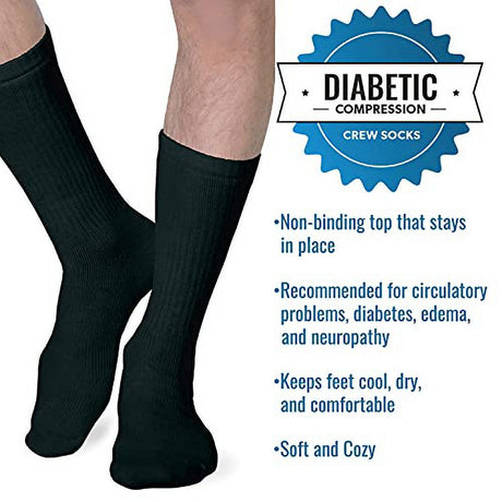 Heelbo Diabetic Socks for Sensitive Feet without Elastic for Men and Women for Circulatory Problems, Edema and Neuropathy, Mild Compression, Black, Large