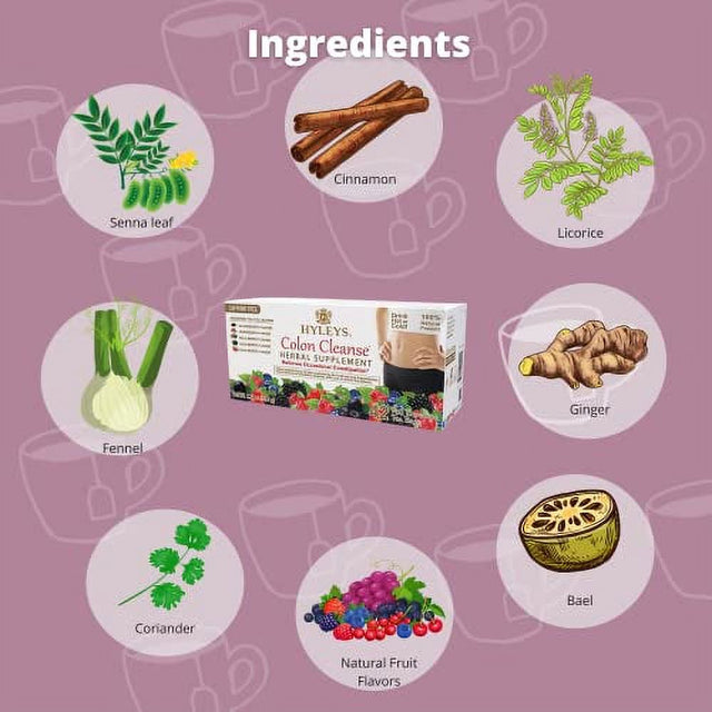 HYLEYS Tea Wellness Colon Cleanse 5 Flavor Assorted Tea, 42 Count, 1 Pack