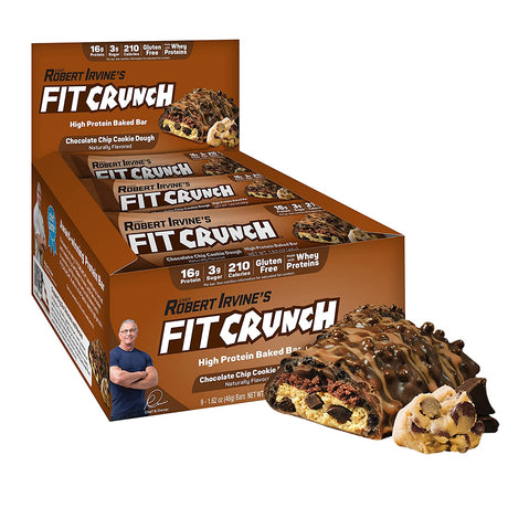 FITCRUNCH Snack Size Protein Bars, Designed by Robert Irvine, 6-Layer Baked Bar, 3G of Sugar, Gluten Free & Soft Cake Core (9 Bars, Chocolate Chip Cookie Dough)