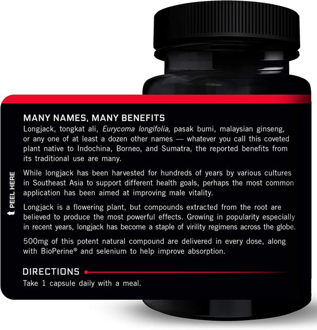 FORCE FACTOR Longjack Tongkat Ali 500Mg for Men, Longjack Extract to Support Male Vitality and Improve Drive, Longjack Capsules with Bioperine Black Pepper Extract, 30 Capsules