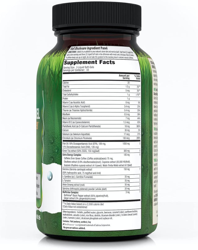 Irwin Naturals Extra-Energy Thermo-Fuel Max Fat Burner - 100 Liquid Soft-Gels - Fuel Thermogenesis & Boost Energy Production - with Green Tea, L-Carnitine & Garcinia - 33 Servings
