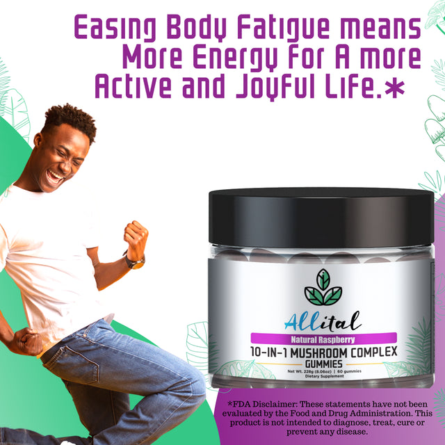 Allital 10-IN-1 Mushroom Complex | Mushroom Supplement 2500Mg | 60 Vegan Mushroom Gummies | Lions Mane, Cordyceps, Chaga, Shiitake, Reishi, Maitake, Turkey Tail, Royal Sun, White Button and Cloud Ear