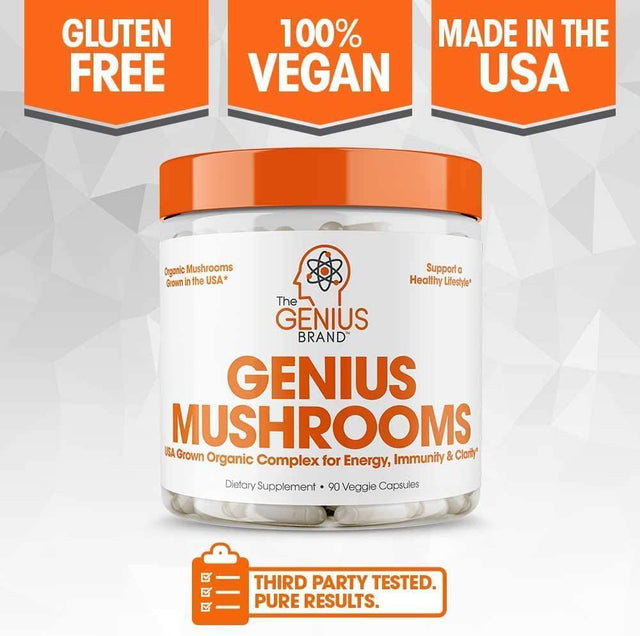 Mushroom Brain Supplement Nootropic with Lions Mane, Reishi, Codyceps for Energy & Focus, Genius Mushrooms by the Genius Brand
