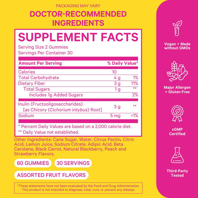 Pink Stork Fiber Gummies: Prebiotic Inulin Supplement for Women, 60