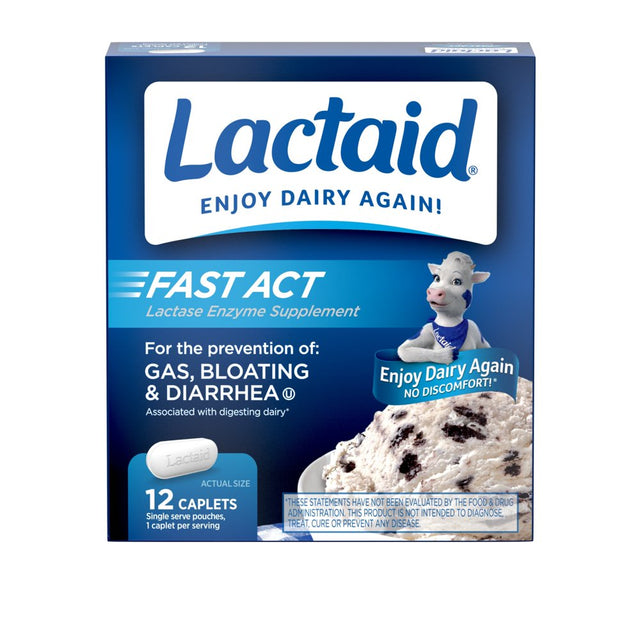 Lactaid Fast Act Lactose Intolerance Caplets, 12 Travel Packs of 1-Ct.