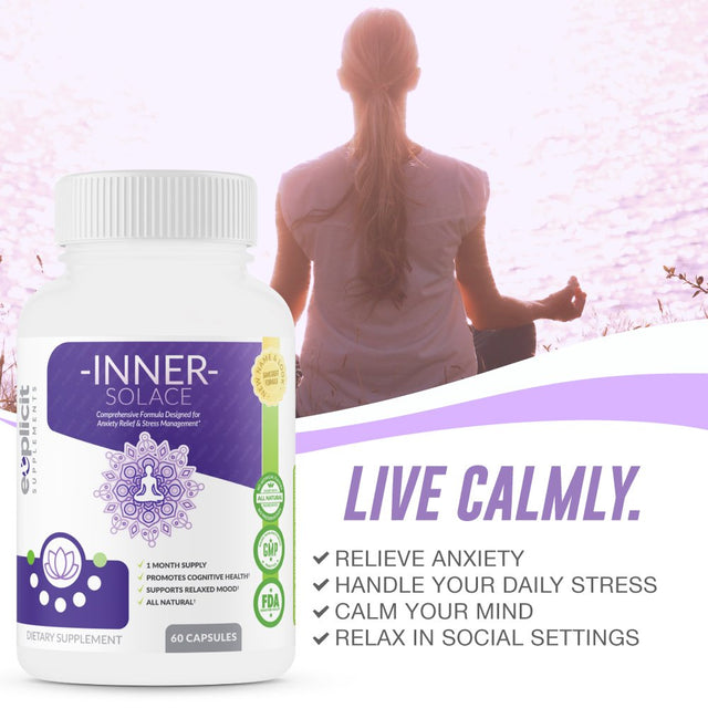 Inner Solace - Anxiety Relief Supplement – 3 Pack - Comprehensive Formula for Anxiety Relief & Stress Management in Men & Women – 60 Capsules - Made in USA – Money Back Guarantee.