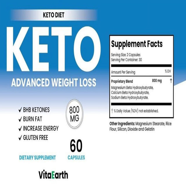 Keto Diet Pills Advanced Weight Loss Fat Burner for Women & Men 60 Capsules