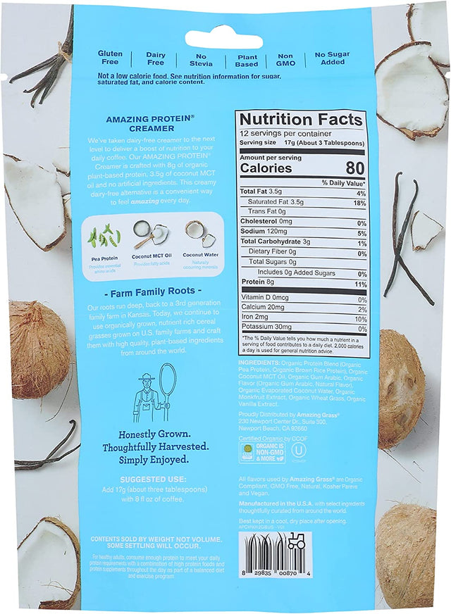 Amazing Grass Organic Vanilla Amazing Protein Creamer, 7.2 OZ