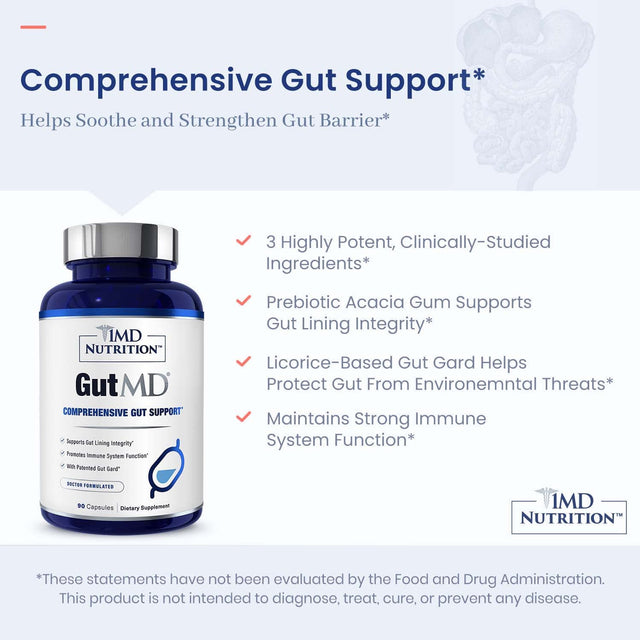 1MD Nutrition Gutmd - L-Glutamine Capsules W/Prebiotic for Gut Health - L Glutamine Supplement - Supports Healthy Digestive Tract Integrity - 90 Capsules