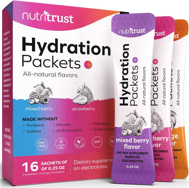 Hydration Powder Packets, Natural Flavor IV Hydration Packets, Electrolyte Drink Mix for 3X Faster Hydration, Easy to Dissolve in Liquid, Vegan Rehydration Solution, 16 Sticks