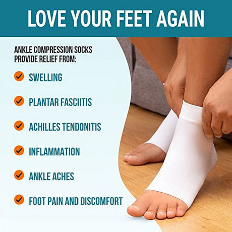 KEMFORD Ankle Compression Sleeve - 20-30Mmhg Open Toe Compression Socks for Swelling, Plantar Fasciitis, Sprain, Neuropathy - Brace for Women and Men