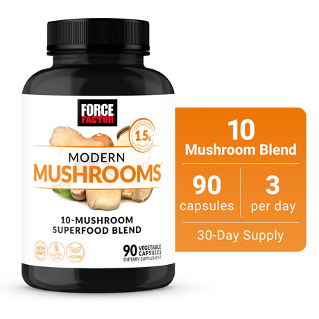 Force Factor Modern Mushrooms Capsules, Mushroom Supplement to Support Energy, Focus, Immunity, & Digestion with Cordyceps, Turkey Tail, Chaga, Reishi, Lion’S Mane, Shiitake, 90 Vegetable Capsules