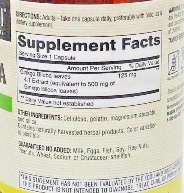 Ginkgo Biloba 4:1 Extract (Equivalent to 500 Mg Ginkgo Leaves) 180 Cap