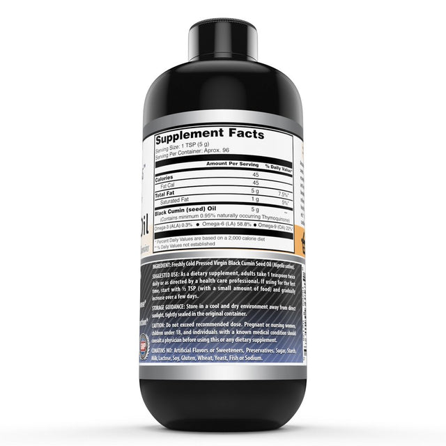 Amazing Formulas Black Seed Oil Natural Dietary Supplement - Cold Pressed Black Cumin Seed Oil from 100% Genuine Nigella Sativa - 16 Oz. Bottle