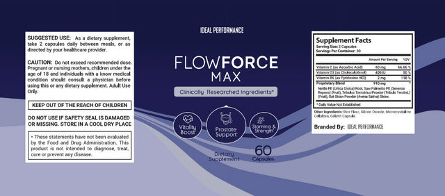Flowforce Max- Prostate Support, Stamina, Strength Vitality Boost, 1 Pack