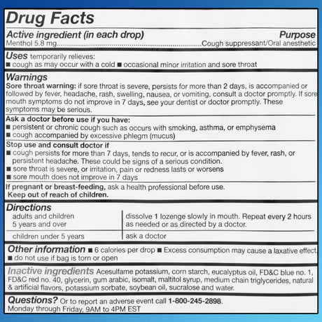 Equate Sugar-Free Menthol Cough Drops, 70 Count