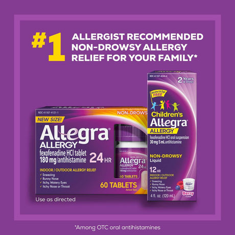 Allegra Adult 24HR Non-Drowsy Allergy Symptom Relief Tablets, 60 Ct
