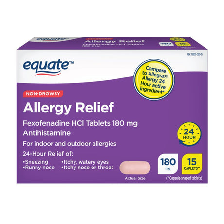 Equate Non-Drowsy Allergy Relief Fexofenadine 180Mg Caplets, 15 Count