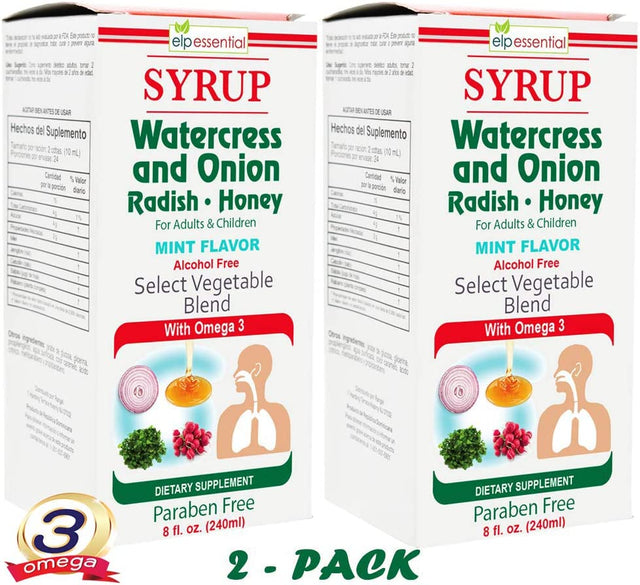 Jarabe Berro Y Cebolla Rabano - Miel 8 Oz 2-Pack Watercress and Onion Radish - Honey Syrup, with Omega 3