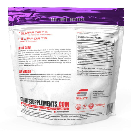 Granite® Intra-Carb Advanced Carb Supplement (Strawberry Lemonade) | 20G Carbs + 10G Cluster Dextrin® + 5G Palatinose® | Train Longer W/No Crash | Soy Free + Gluten Free + Vegan | Made in USA