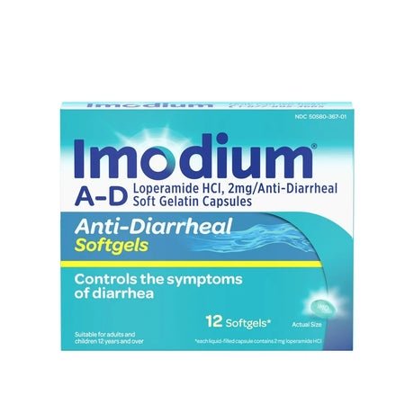 Imodium A-D Anti-Diarrheal Softgels, Loperamide Hydrochloride, 12 Ct.