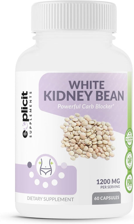 All Natural White Kidney Bean Extract, 1200Mg – Powerful Carb Blocker – Weight Loss Pills – Made in USA - 1 Month