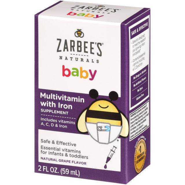 Zarbee'S Naturals Baby Multivitamin with Iron Supplement, Grape, 2 Fl Oz