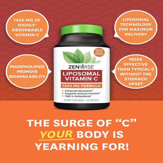 Zenwise Vitamin C Liposomal Ascorbic Acid – 1450 MG of Organic Highly Bio Available Vitamin C for Immune Health, Natural Energy Boost, and Skin Care Support
