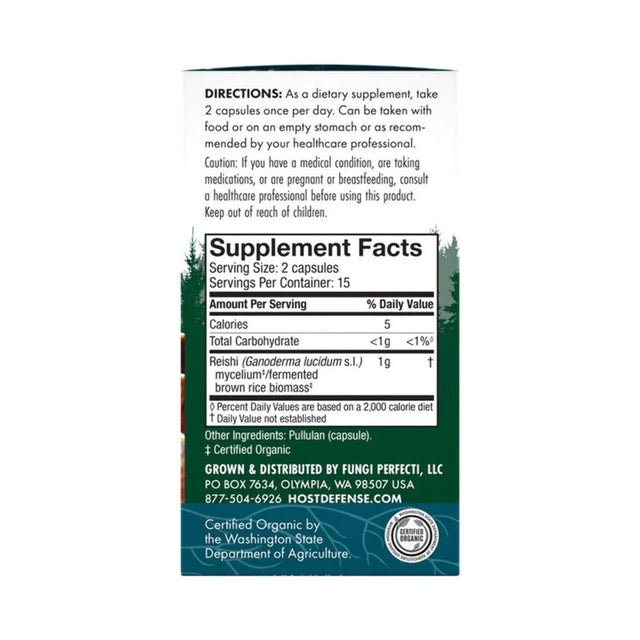 Host Defense, Reishi Capsules, Supports General Wellness and Vitality, Mushroom Supplement, Unflavored, 30 Count (Pack of 1)