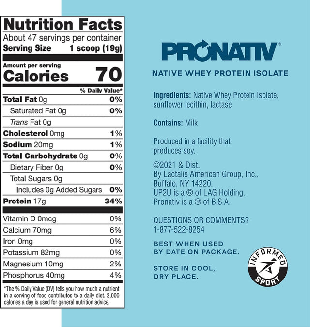 100% Whey Native Protein Isolate Powder 2 Lb 47 Servings (Unflavored) | Made from Farm Fresh Milk, Low Carb Lifestyle, No Preservatives, Build and Maintain Lean Muscle with Just One Scoop