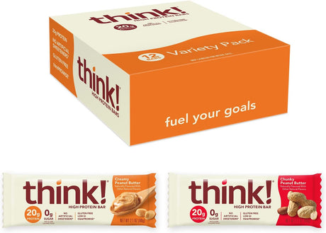 Think! Protein Bars, High Protein Snacks, Gluten Free, Sugar Free Energy Bar with Whey Protein Isolate, Peanut Butter Lover'S Variety Pack, Nutrition Bars without Artificial Sweeteners, 2.1 Oz (12 Count)
