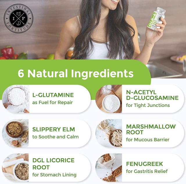 GLR-6 - Gut Lining Repair Supplement for Gut Health - Leaky Gut Repair with L-Glutamine, Slippery Elm, DGL Licorice Root, Marshmallow Root, Fenugreek - IBS, IBD, GERD - Vegan