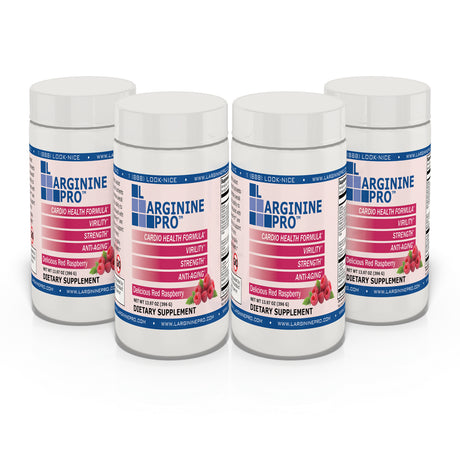 L-Arginine Pro Powder - 5500Mg L-Arginine, 1100Mg L-Citrulline Cardio Health (Raspberry, (4) Jars)