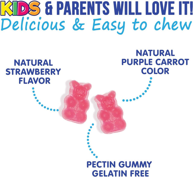 Kids Fiber Gummy Bears Supplement - Daily Prebiotic Fiber for Kids, Supports Regularity, Digestive Health & Immune Support, Nature'S Plant Based Chicory Root Vitamins, Vegan, Berry Flavor, 60 Gummies