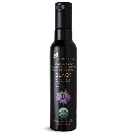 Naturments Premium Black Seed Oil USDA Certified 100% Organic Cold Pressed for Potency Non-Gmo Vegan Gluten Free Cruelty Free Nigella Sativa Oil for Immune Joints Digestion Hair & Skin 8Oz