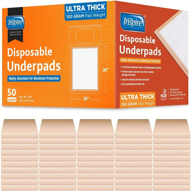 Inspire Absorbent Bed Pads for Incontinence Disposable XL 30 X 36 Super | the Peach Pad Ultra Thick & Absorbent 100 Grams 3G SAP Incontinence Bed Pads and Bed Liner Chucks Pads Puppy Pads Large