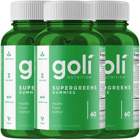 Goli Nutrition Supergreen Gummies, 60 Count, Fruit Blend Flavor (3-Pack)