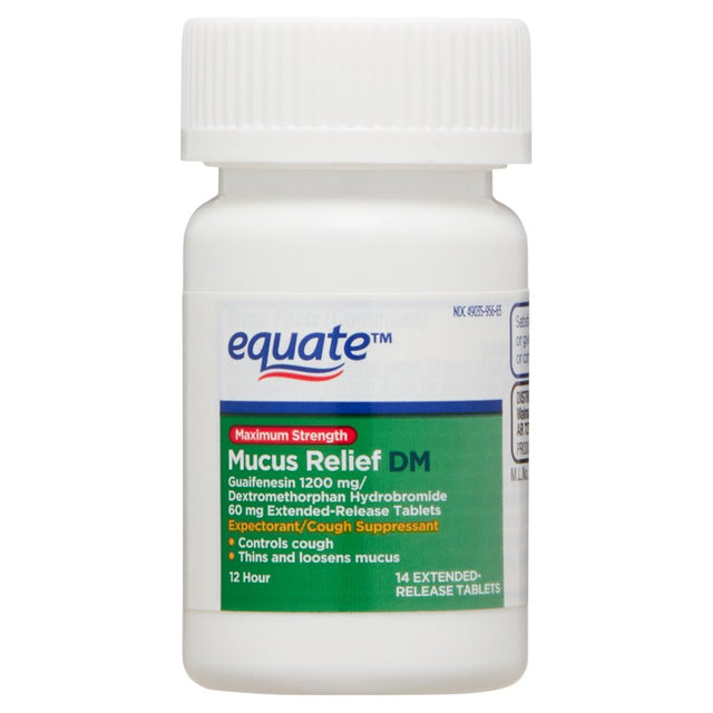 Equate Mucus Relief Max Strength, Cough Suppressant DM Tablets, 14 Count