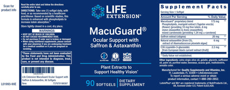 Life Extension Macuguard Ocular Support 90 Softgels with Saffron, Lutein, Astaxanthin & Zeaxanthin, - Eye Vitamin Supplement