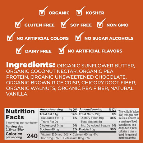 Keep Healthy Low Glycemic Bar - Chocolate Fudge - 12G Plant Based Protein, Low Sugar, Organic, Vegan, Gluten Free, Soy Free, Dairy Free Protein Bar (12 Bars)