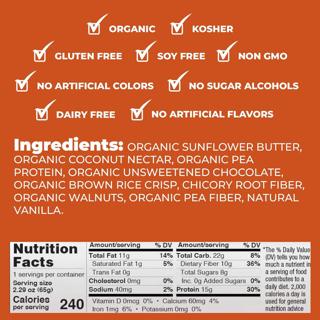 Keep Healthy Low Glycemic Bar - Chocolate Fudge - 12G Plant Based Protein, Low Sugar, Organic, Vegan, Gluten Free, Soy Free, Dairy Free Protein Bar (12 Bars)