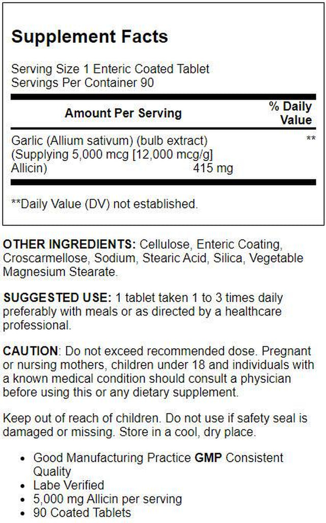 Zhou Extra Strength Garlic with Allicin | Powerful Immune System Support | 90 CT
