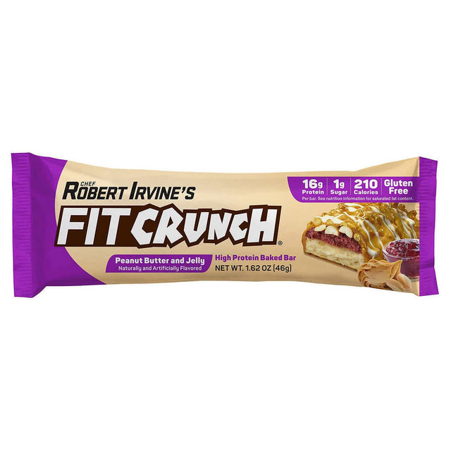 FITCRUNCH Snack Size Protein Bars, Designed by Robert Irvine, 6-Layer Baked Bar, 1G of Sugar, Gluten Free & Soft Cake Core (18 Bars, Peanut Butter and Jelly)